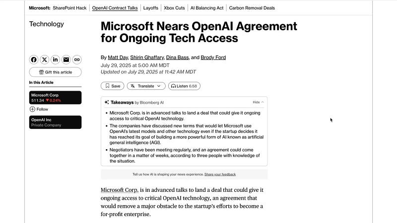 Microsoft and OpenAI logos representing ongoing negotiations