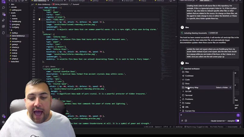 Kiro chat window and model selection