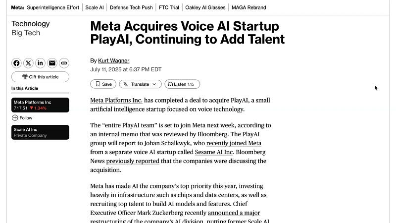 Meta internal memo on Play.ai acquisition