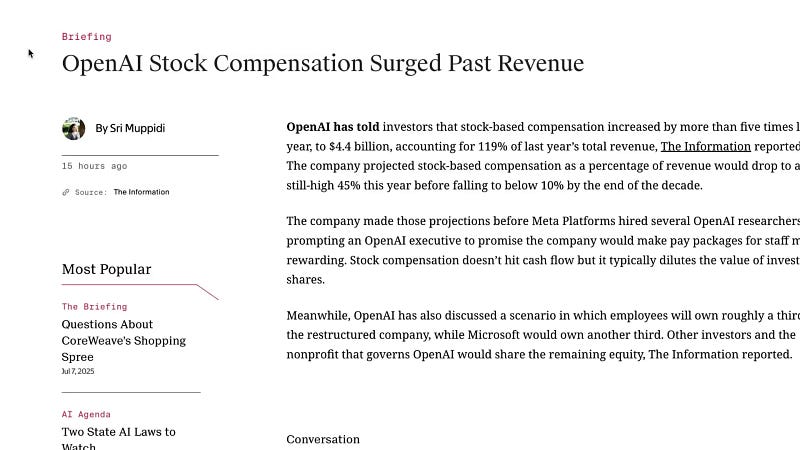 OpenAI stock compensation surging to retain talent